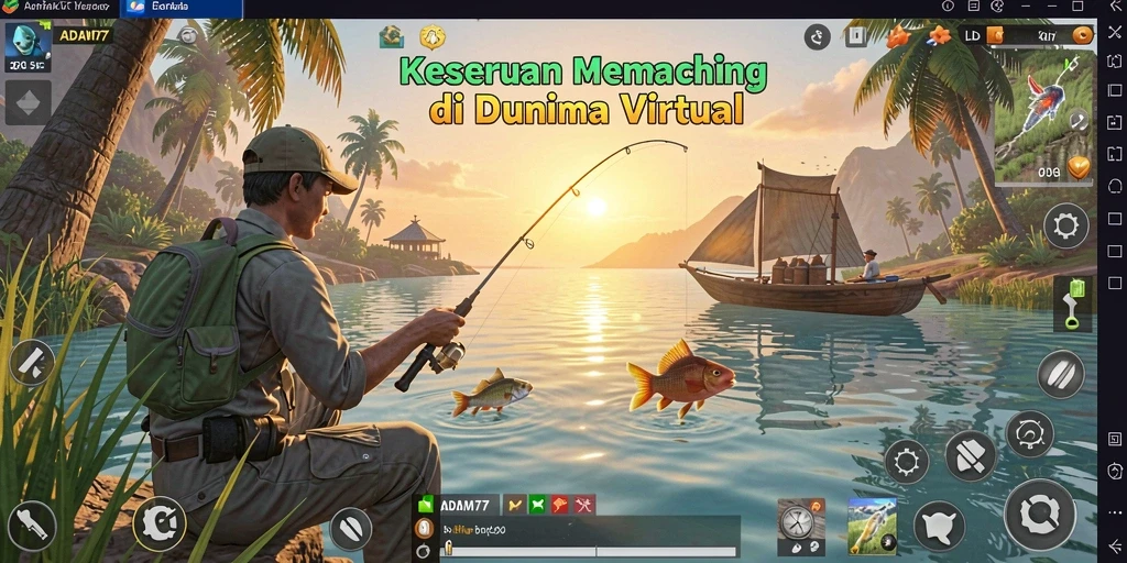 Screenshot gameplay ADAM77 menampilkan aksi seru memancing ikan.