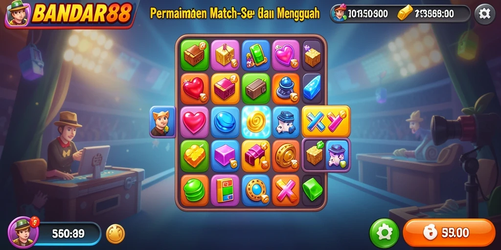 Tangkapan layar utama BANDAR88 menunjukkan gameplay seru permainan Match-3.