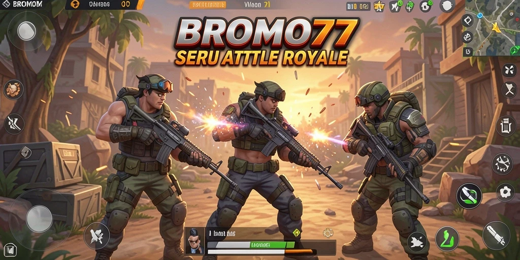 Screenshot gameplay BROMO77 menampilkan aksi seru di medan perang.