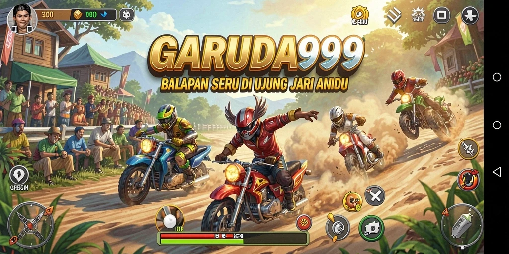 Tangkapan layar GARUDA999 menampilkan aksi balapan yang seru dan mendebarkan.