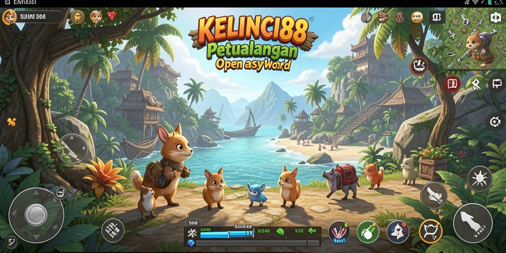 Screenshot gameplay KELINCI88 menampilkan petualangan dalam dunia luas.