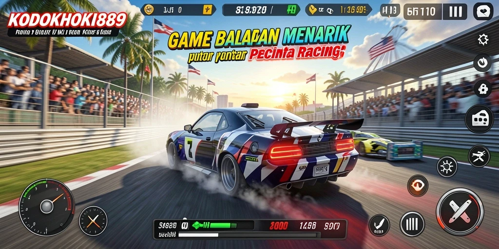 Screenshot gameplay KODOKHOKI889 yang menampilkan aksi balapan seru.