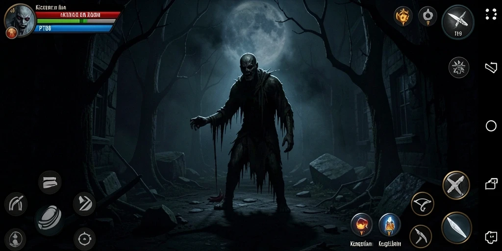 Tangkapan layar menunjukkan gameplay mencekam di dunia yang gelap.