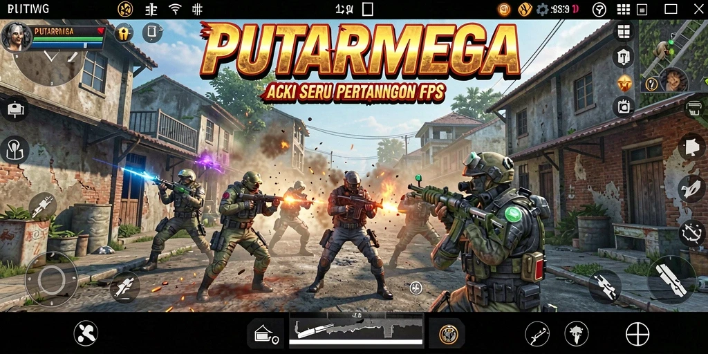 Tampilan menarik gameplay intens PUTARMEGA dalam aksi FPS.