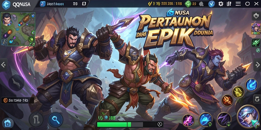 Tampilan strategis dalam permainan MOBA QQNUSA.