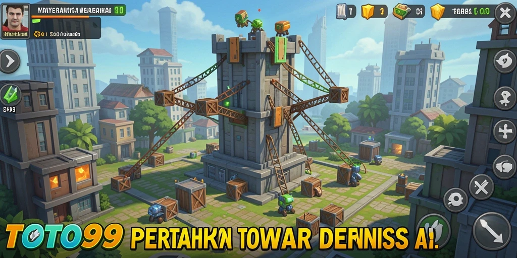 Screenshot gameplay menampilkan pertarungan seru di TOTO99 dengan berbagai menara dan musuh.